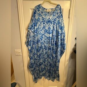 Elegant Blue Patterned Silk Patterned Kaftan